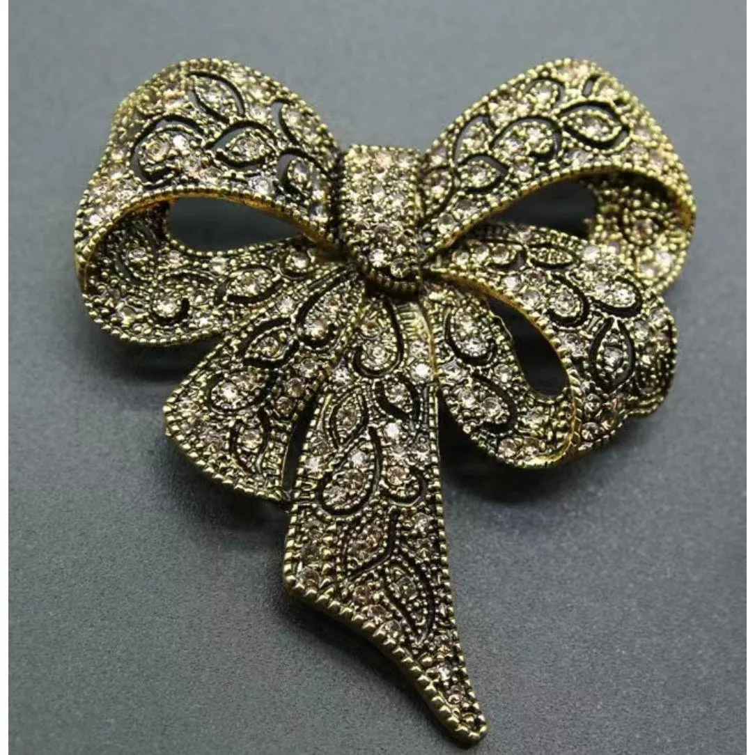 Antique Gold Jewelled Bow Brooch