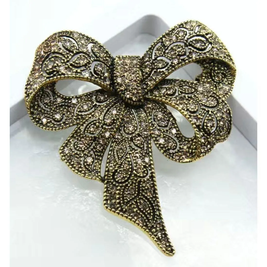 Antique Gold Jewelled Bow Brooch