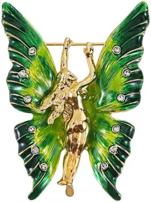 Antique Green Butterfly Brooch Pin for Women Men Gold-Toned Vintage Enamel Fairyland Valentine Brooches Lapel Pins Elegant Dress Accessories Spring Holiday St.Patrick's Day Jewelry Gift