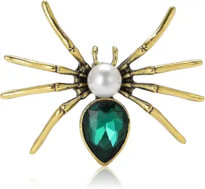 Antique Spider Rhinestone Brooch Pin for Women Faux Pearl Waterdrop Crystal Lapel Pins Clip Sweater Hat Scarves Suit Dress Badges Backpack Clothes Accessories Brooches Vintage Halloween Festival Party Jewelry Gifts