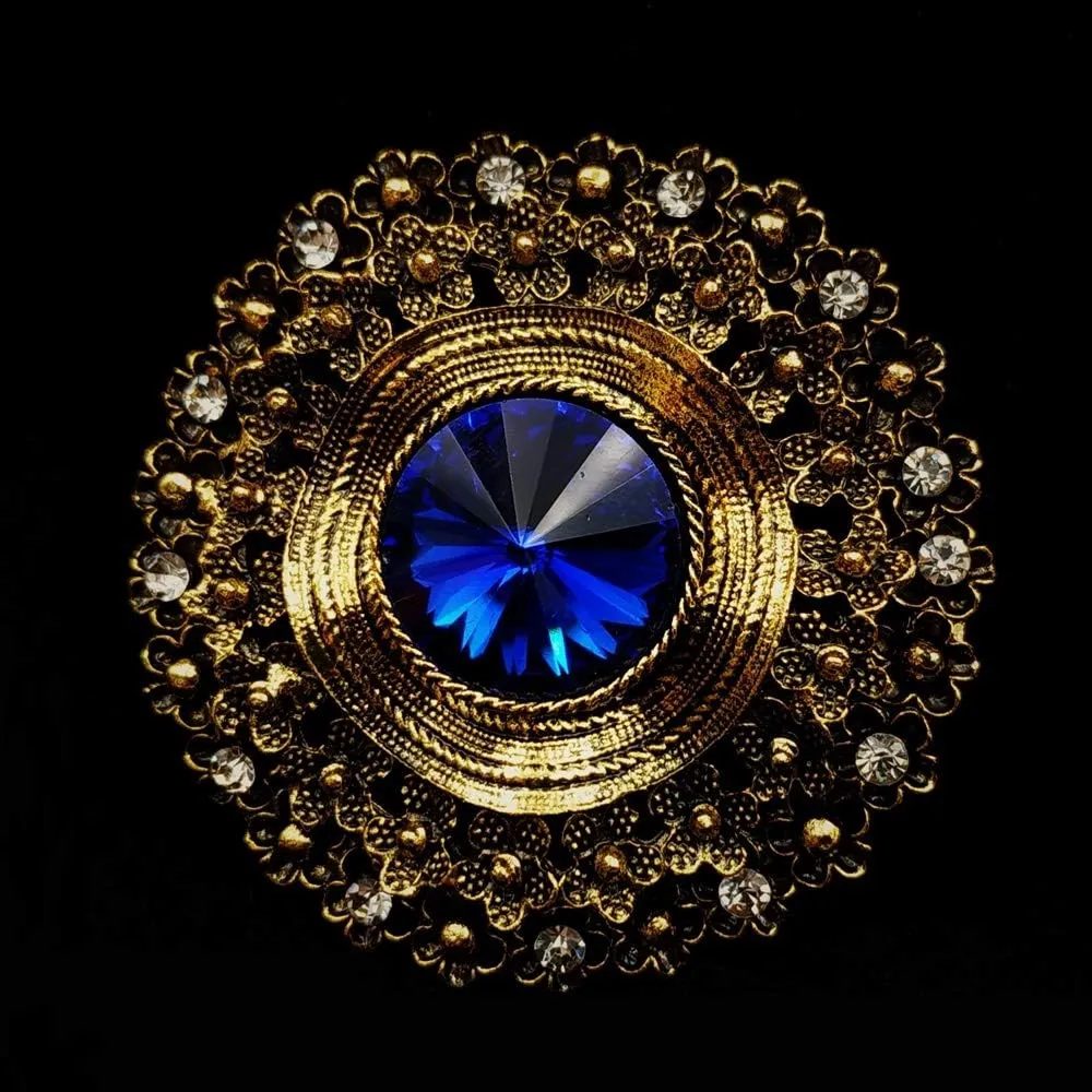 Antique Style Large Glass Stone Round Sash Brooch Pin Art Nouveau Jewelry