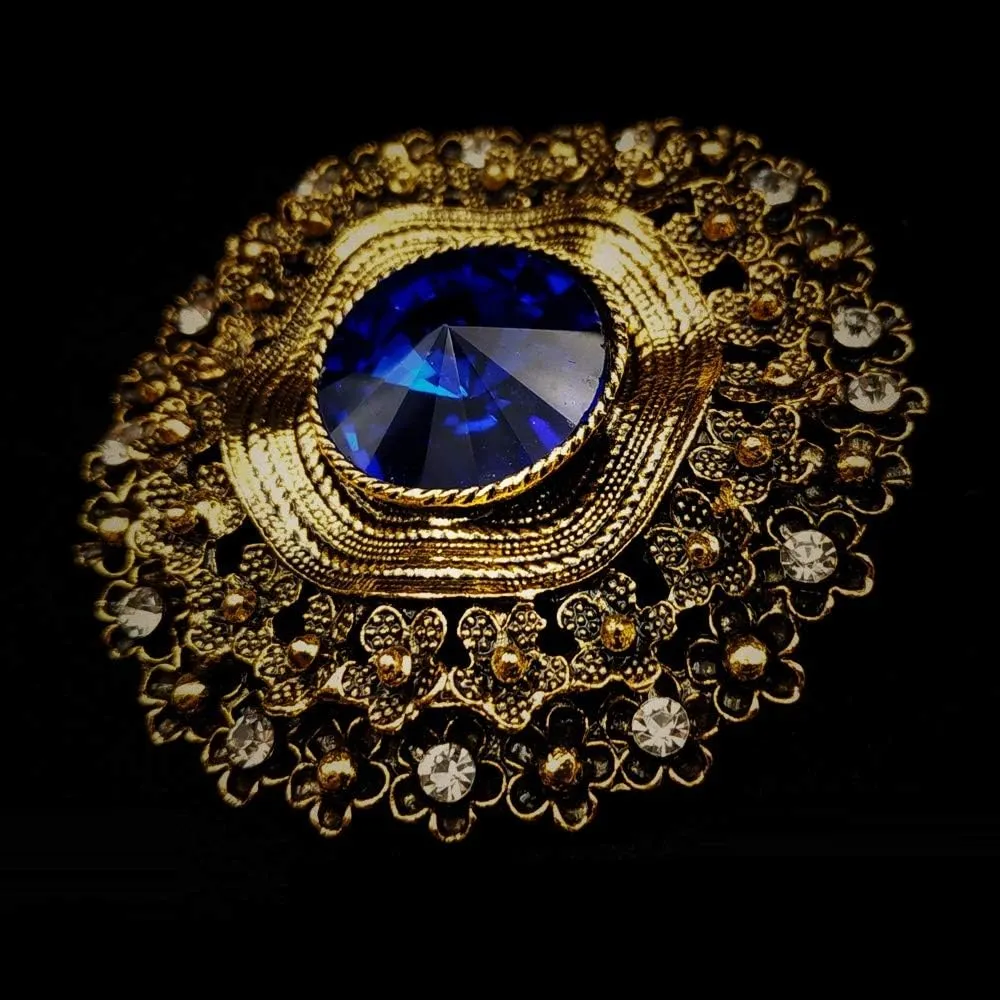 Antique Style Large Glass Stone Round Sash Brooch Pin Art Nouveau Jewelry