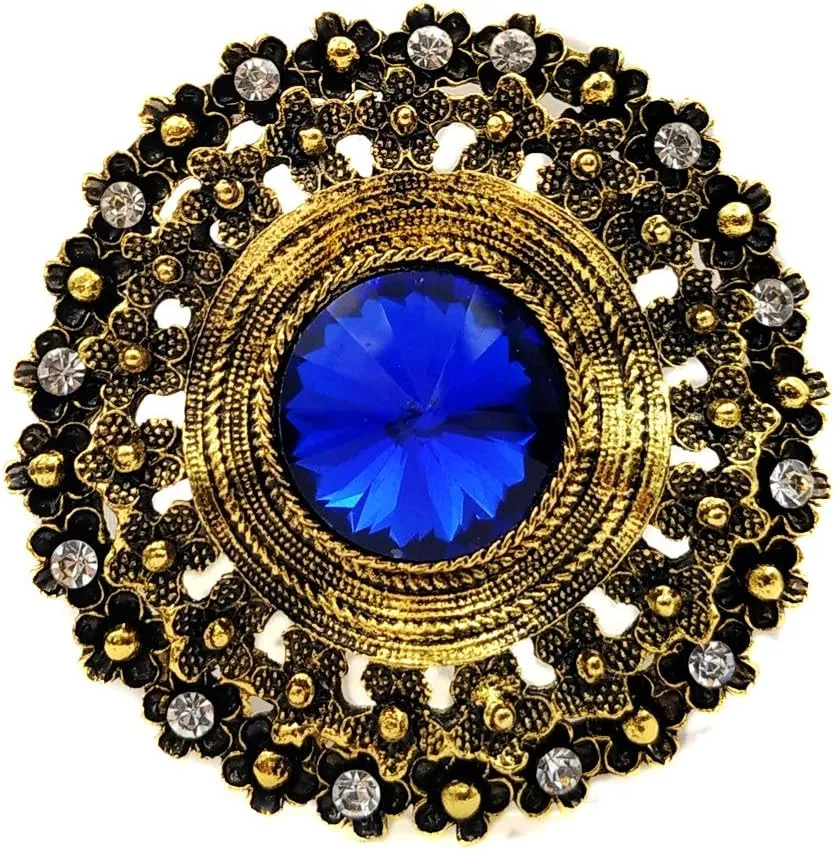 Antique Style Large Glass Stone Round Sash Brooch Pin Art Nouveau Jewelry