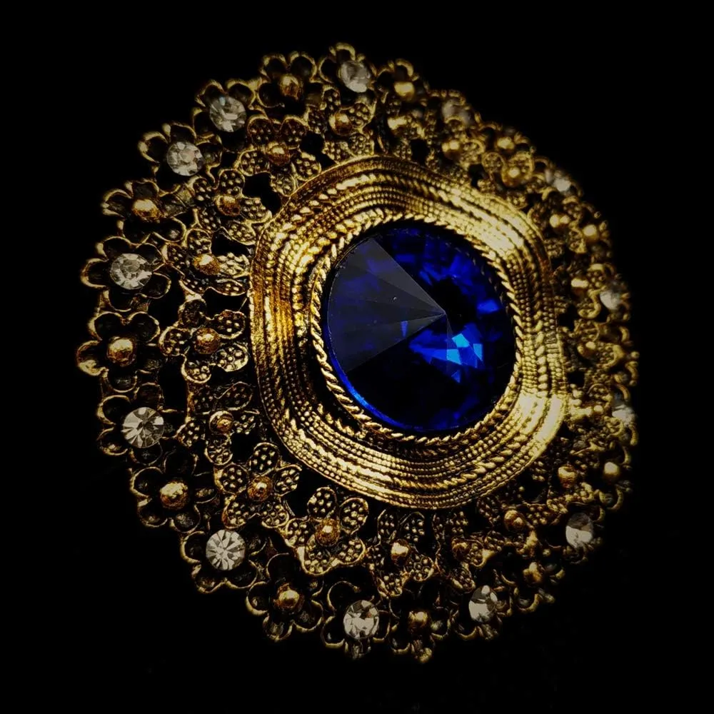Antique Style Large Glass Stone Round Sash Brooch Pin Art Nouveau Jewelry