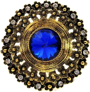 Antique Style Large Glass Stone Round Sash Brooch Pin Art Nouveau Jewelry