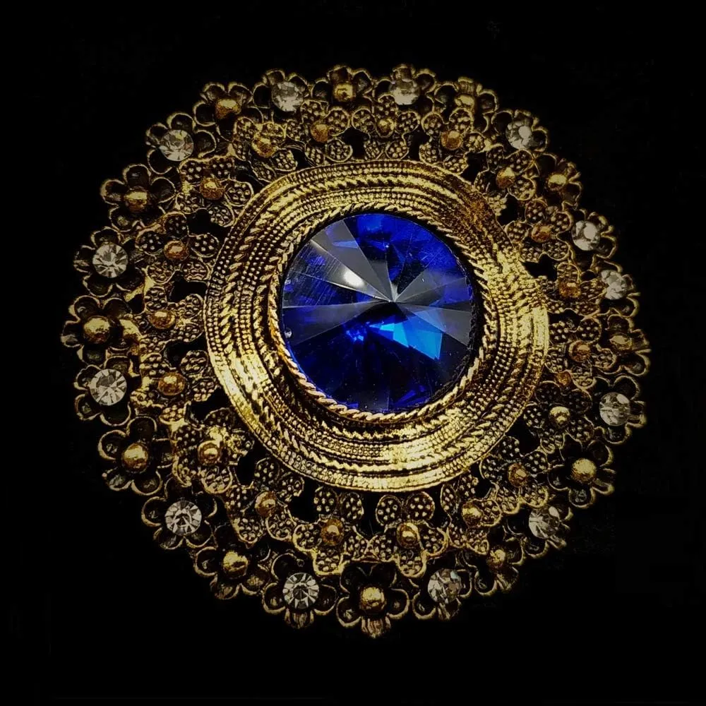 Antique Style Large Glass Stone Round Sash Brooch Pin Art Nouveau Jewelry