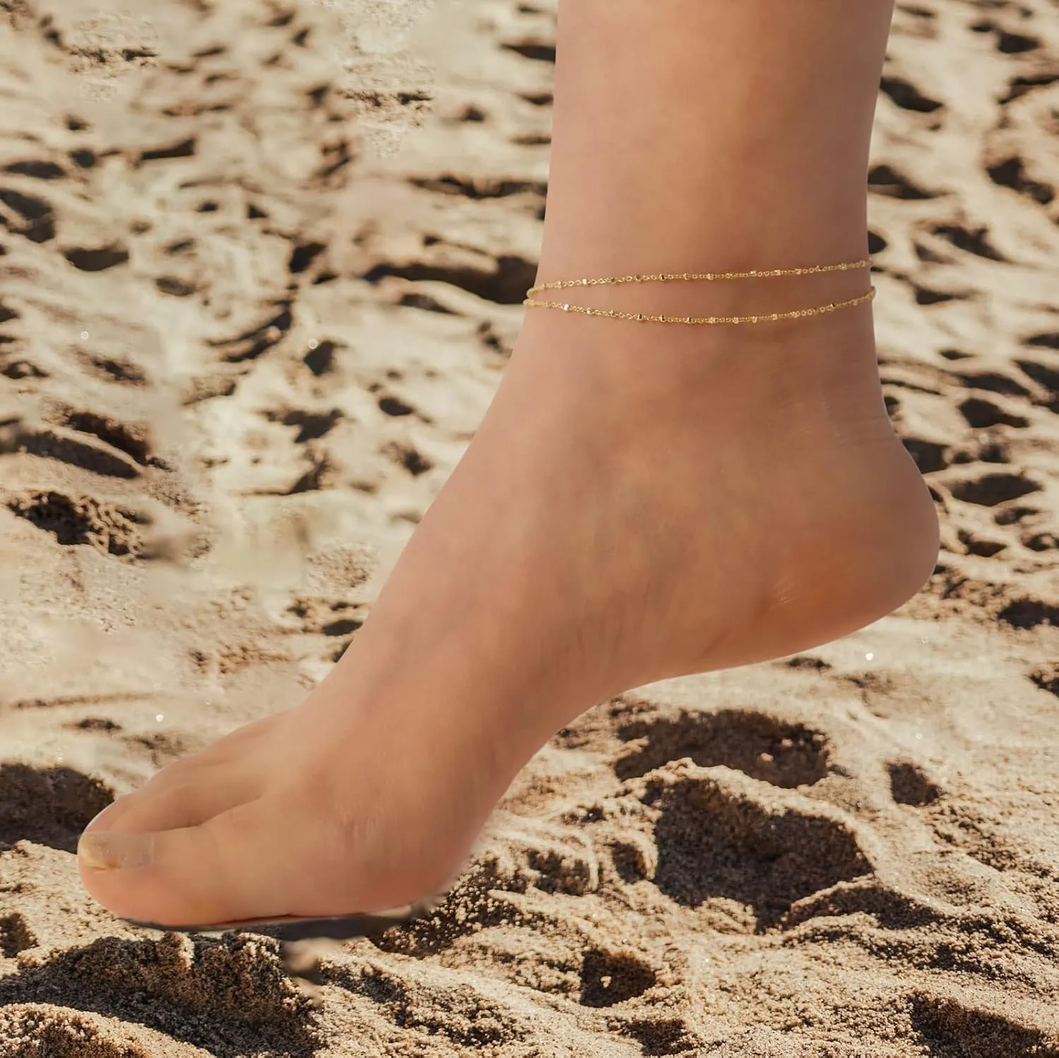 ASCOMY Ankle Bracelets for Women 14K Gold Plated Anklet for Women Silver Layered Shining Tennis Anklet Dainty Beaded Bar Dot Pearl Satellite Link Chain Anklets Summer Beach Foot Chain Jewelry Gifts