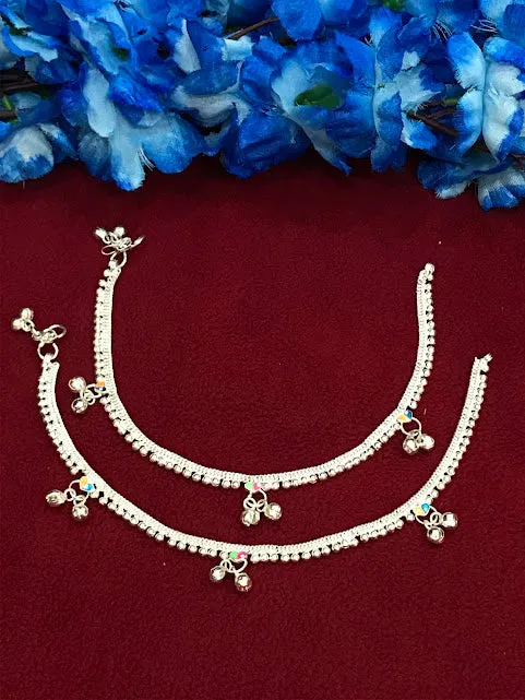 Beautiful Shimmering Silver Color Anklets With Stones And Beads