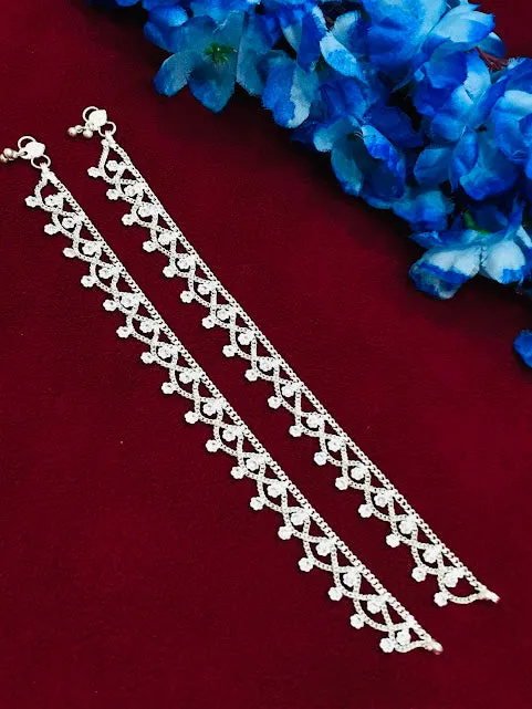 Beautiful Silver Color Anklets With Stone Work For Women