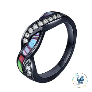 Black Gold-Filled Rainbow RING, Romantic Colorful Shell Rainbow Cubic Zirconia Cross Ring -9 sizes