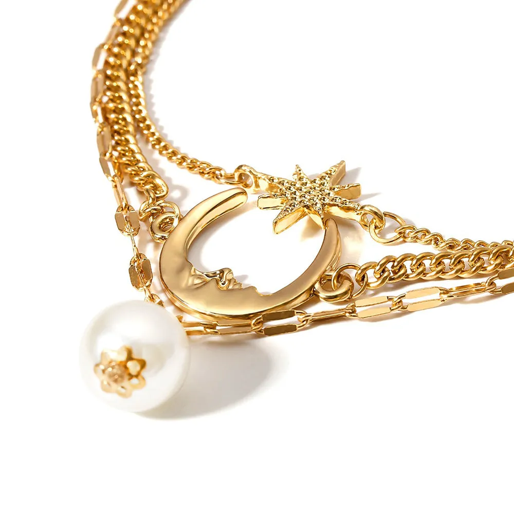 Bls-miracle Simple Moon Star Multi-layer Anklet For Women