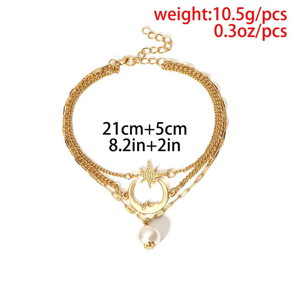 Bls-miracle Simple Moon Star Multi-layer Anklet For Women