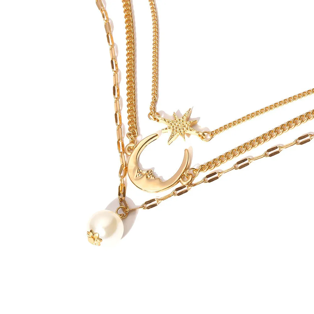 Bls-miracle Simple Moon Star Multi-layer Anklet For Women