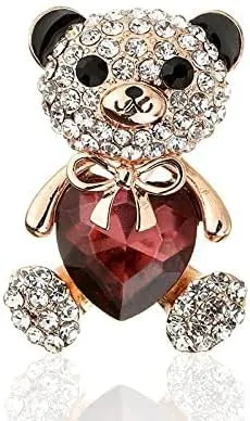 Brooch Crystal Heart Bear Brooch Cute Animal Pins and Brooches for Women Dress Coat Badges Jewelry for Women Girls (Metal Color : Red)