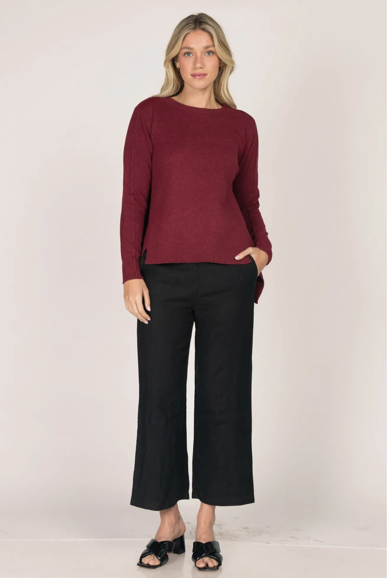 Burgundy Sleek Seam Sweater