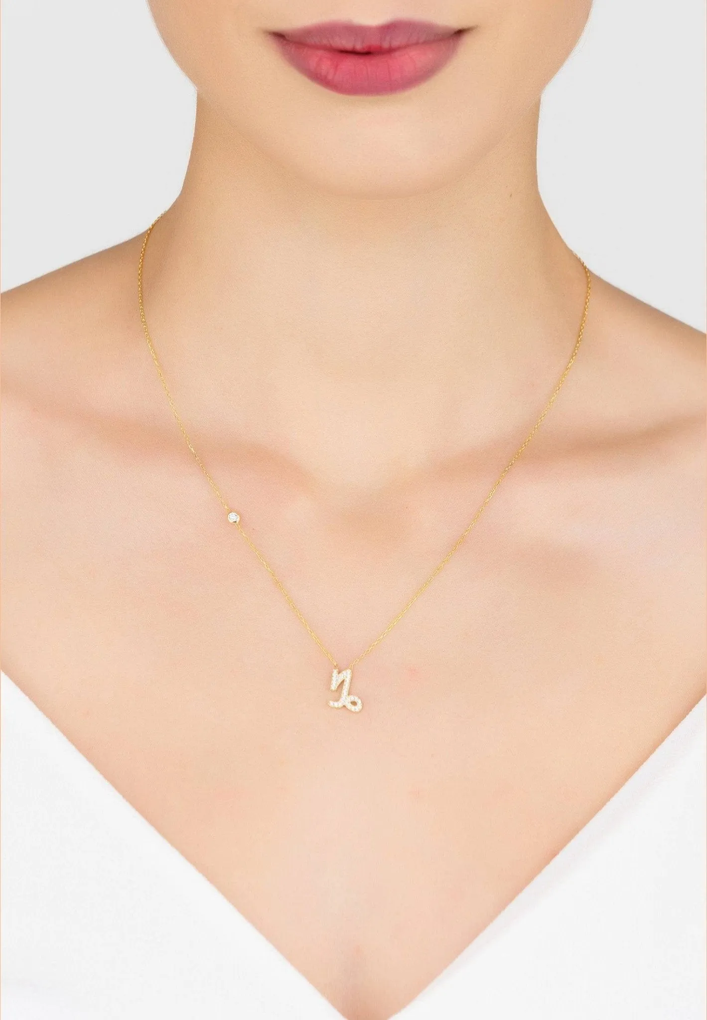 Capricorn Zodiac Necklace Dipped in Gold and White Zircon