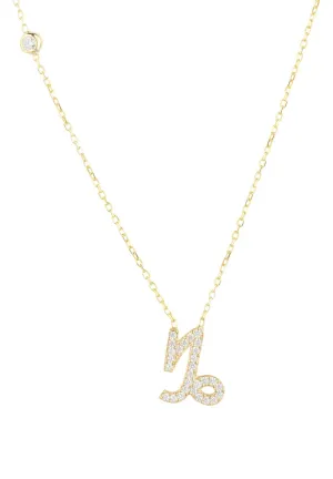 Capricorn Zodiac Necklace Dipped in Gold and White Zircon