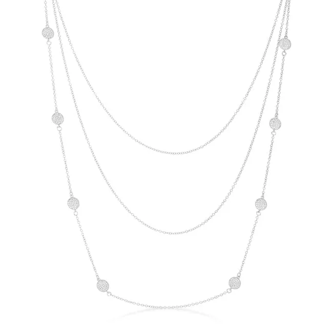 Carol 1.28ct CZ Rhodium Pave Disc Layered Station Necklace