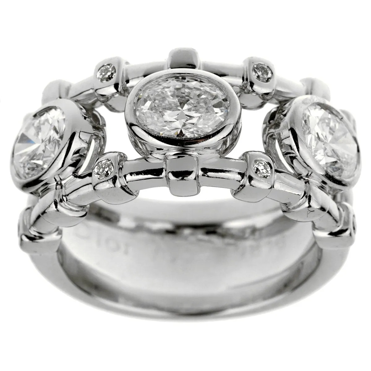 Christian Dior Oval Diamond Cocktail White Gold Ring Sz 5 3/4