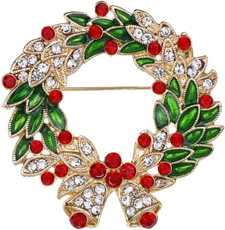 Christmas Brooch Pins Crystal Christmas Tree Snowflake Jingle Bell Reindeer Enamel Brooches Holiday Party Gift for Women-1