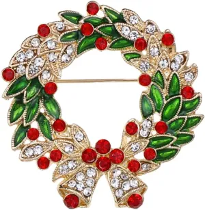 Christmas Brooch Pins Crystal Christmas Tree Snowflake Jingle Bell Reindeer Enamel Brooches Holiday Party Gift for Women-1