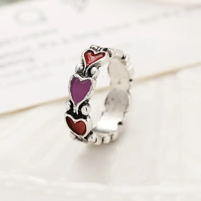 Chunky Colorful Love Heart Yin Yang Rings