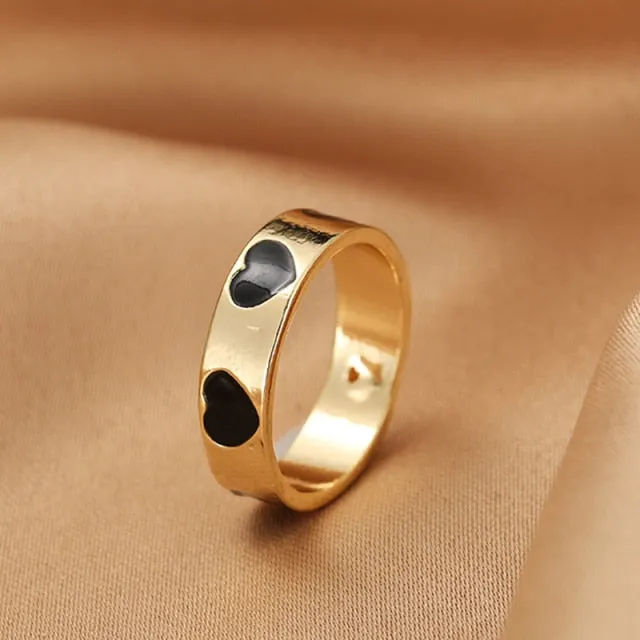 Chunky Colorful Love Heart Yin Yang Rings