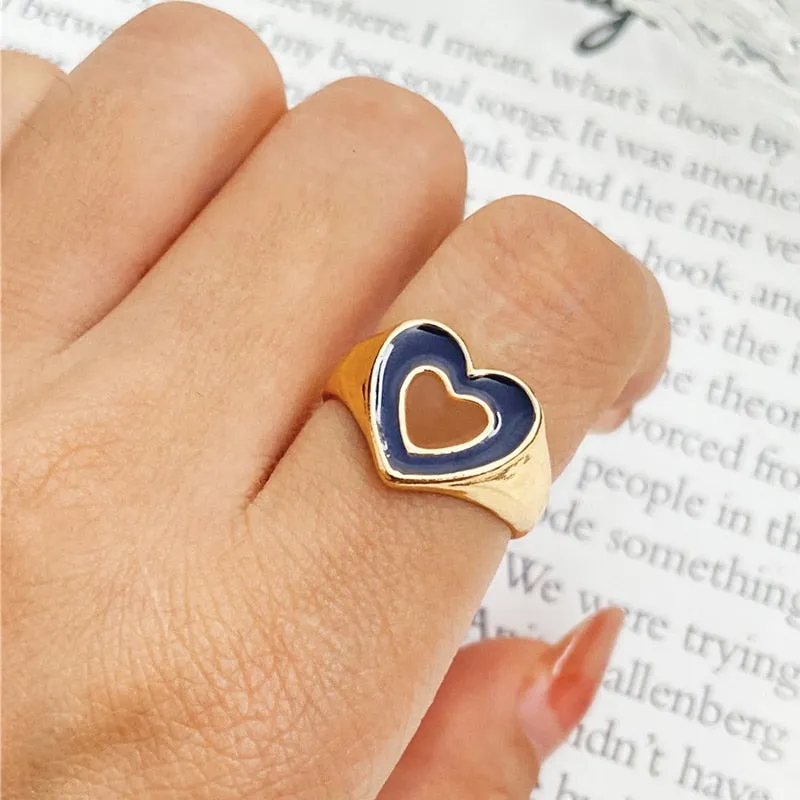Chunky Colorful Love Heart Yin Yang Rings