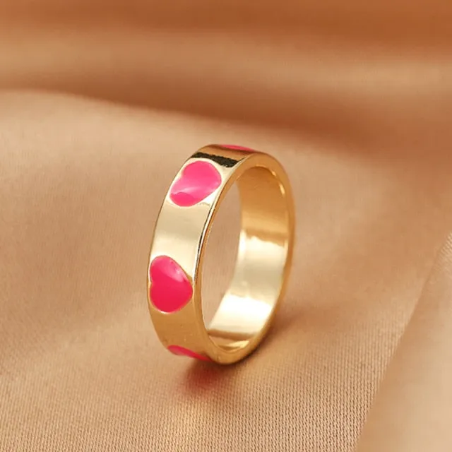 Chunky Colorful Love Heart Yin Yang Rings