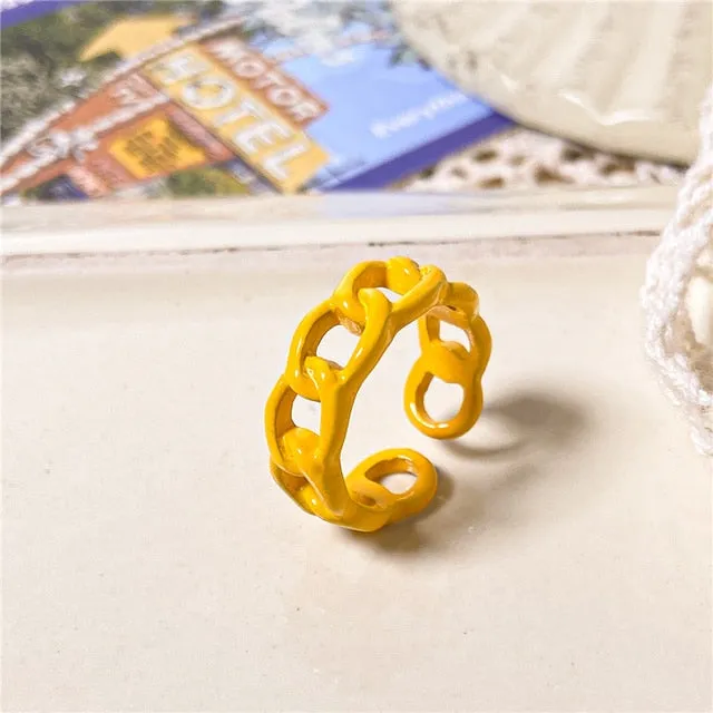 Chunky Colorful Love Heart Yin Yang Rings