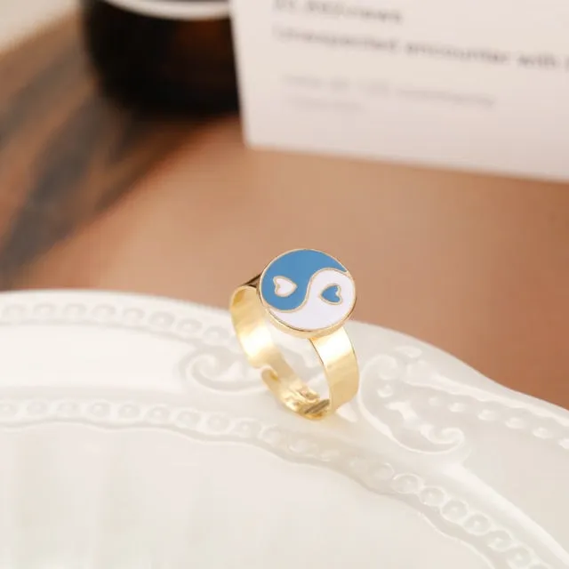 Chunky Colorful Love Heart Yin Yang Rings