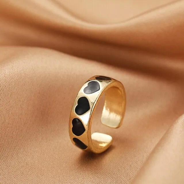 Chunky Colorful Love Heart Yin Yang Rings