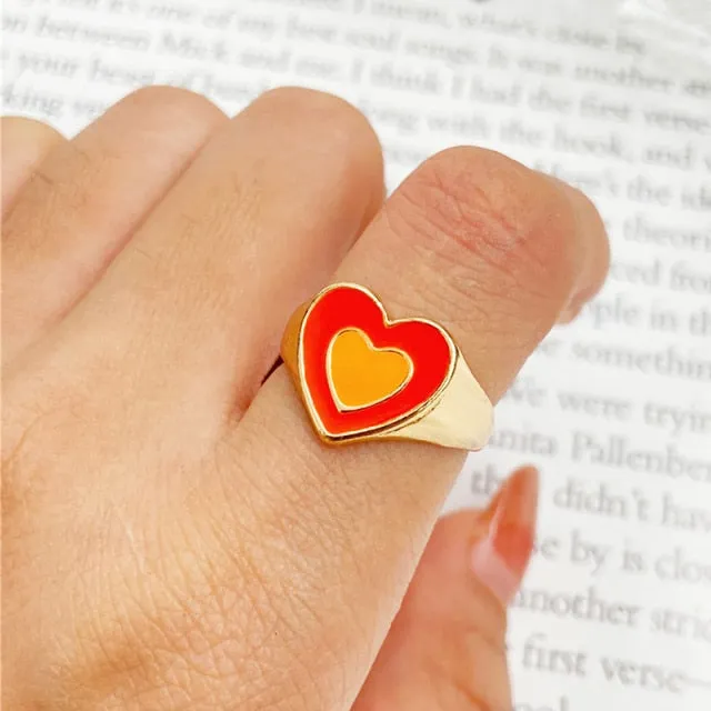 Chunky Colorful Love Heart Yin Yang Rings