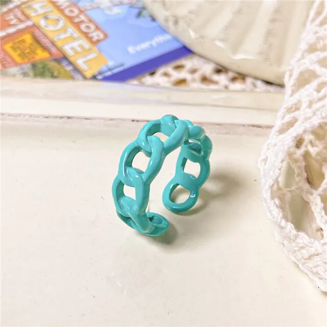 Chunky Colorful Love Heart Yin Yang Rings