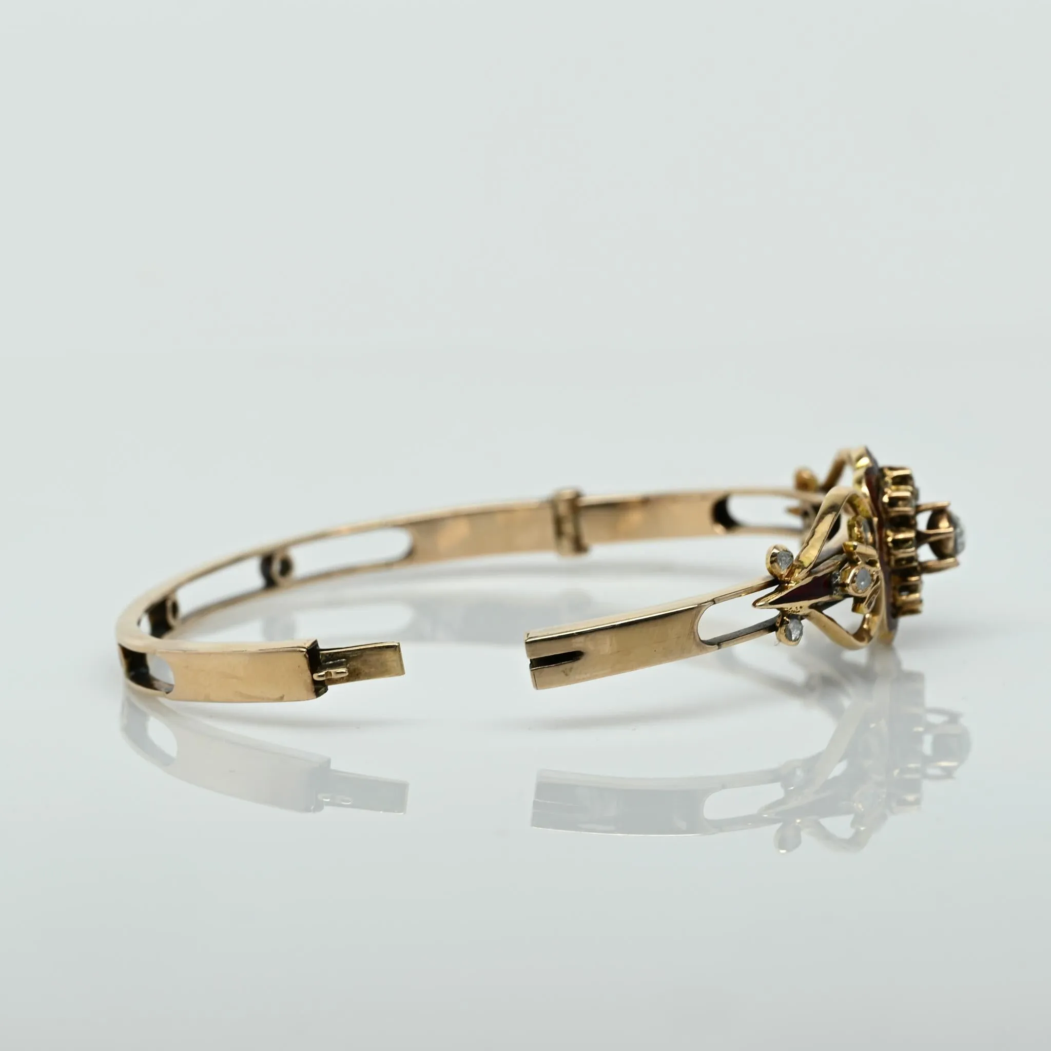 Circa 1800's 14K Rose Gold Diamond and Enamel Bracelet