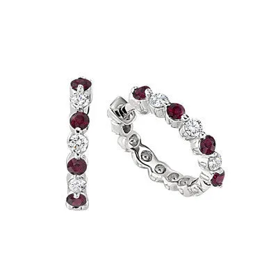 Classic Diamond and Ruby Hoop Earrings Petite
