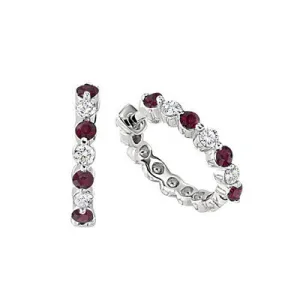 Classic Diamond and Ruby Hoop Earrings Petite