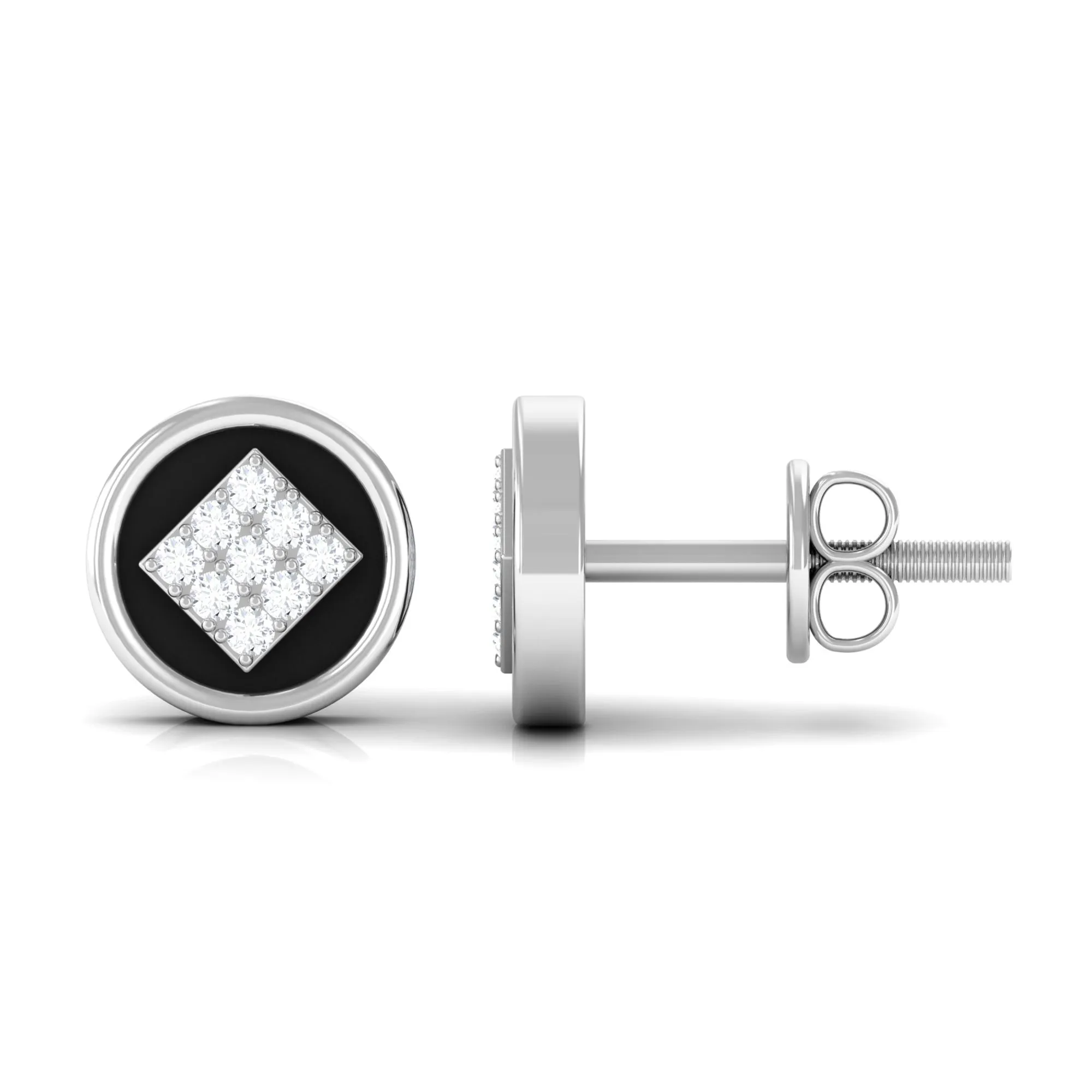 Classic Diamond Gold Stud Earrings with Enamel