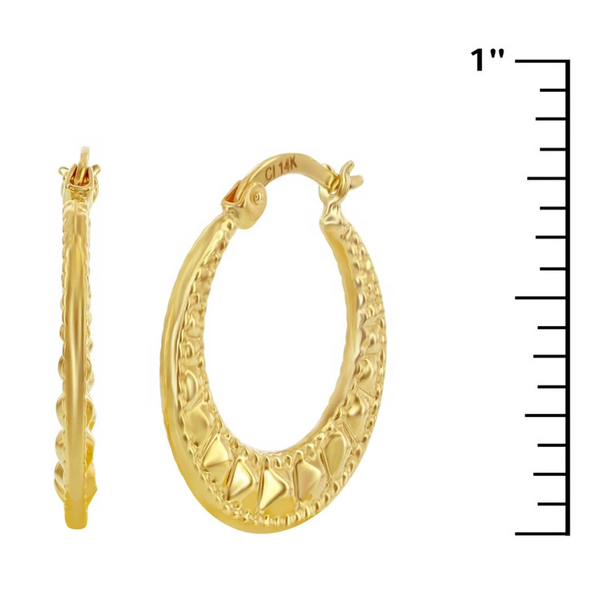 Classic Gold  Women's Earrings - 14K Yellow Gold Textured 21mm Hoop | 14A-107