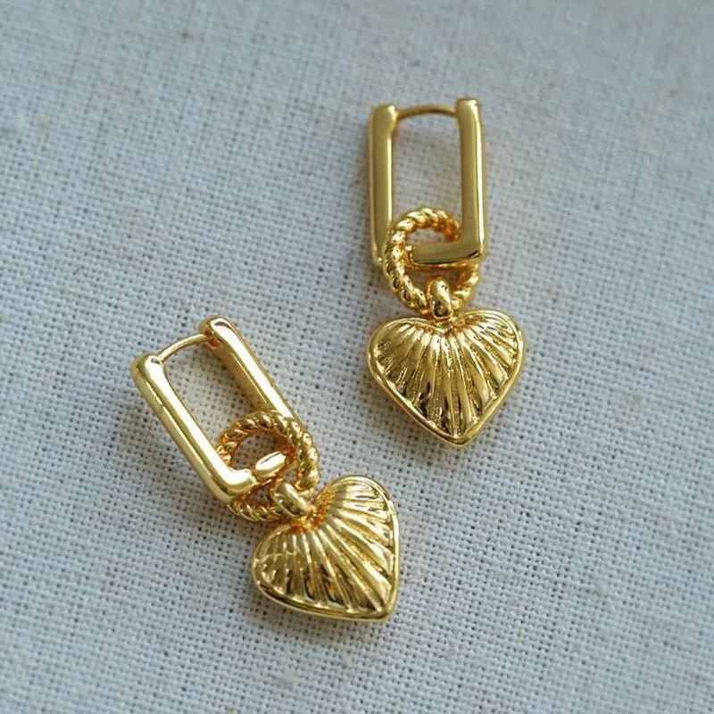 Classic Striped Heart Hoops Earrings