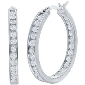 Classic Women's Earrings - Sterling Silver 25mm Inside Outside Channel CZ | D-3492