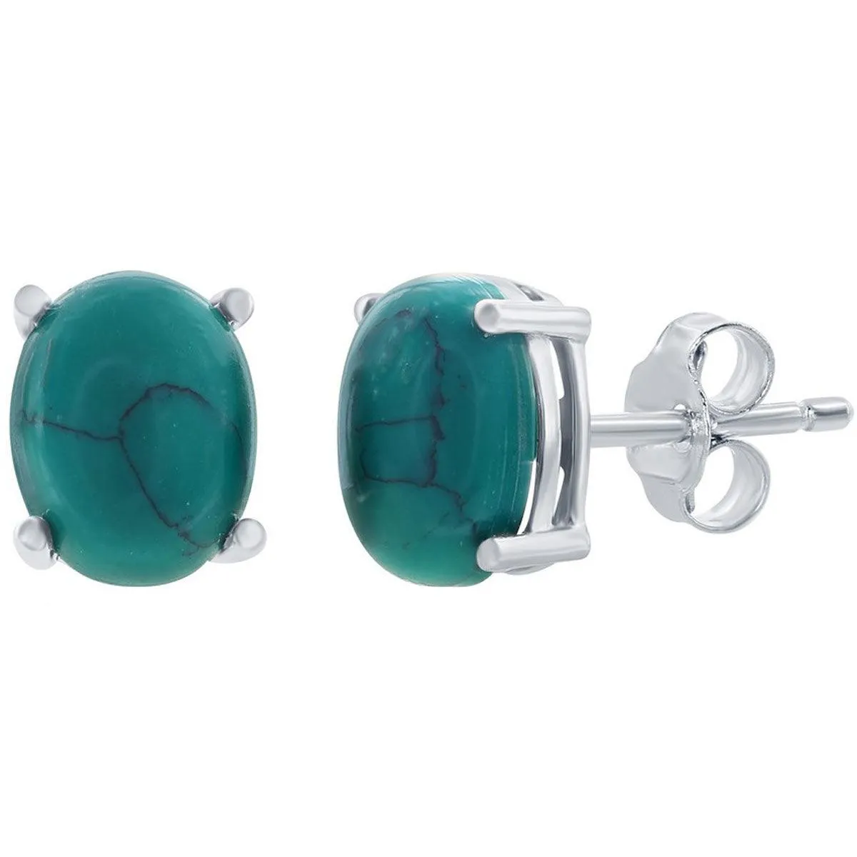 Classic Women's Earrings - Sterling Silver 8x6mm Oval Turquoise Stone Stud | D-8228
