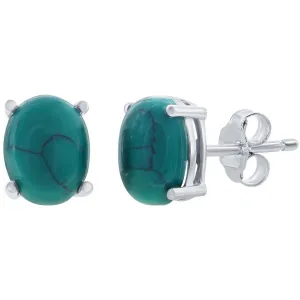 Classic Women's Earrings - Sterling Silver 8x6mm Oval Turquoise Stone Stud | D-8228