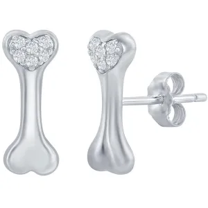 Classic Women's Earrings - Sterling Silver Dog Bone White CZ Stud Post Back | D-7927