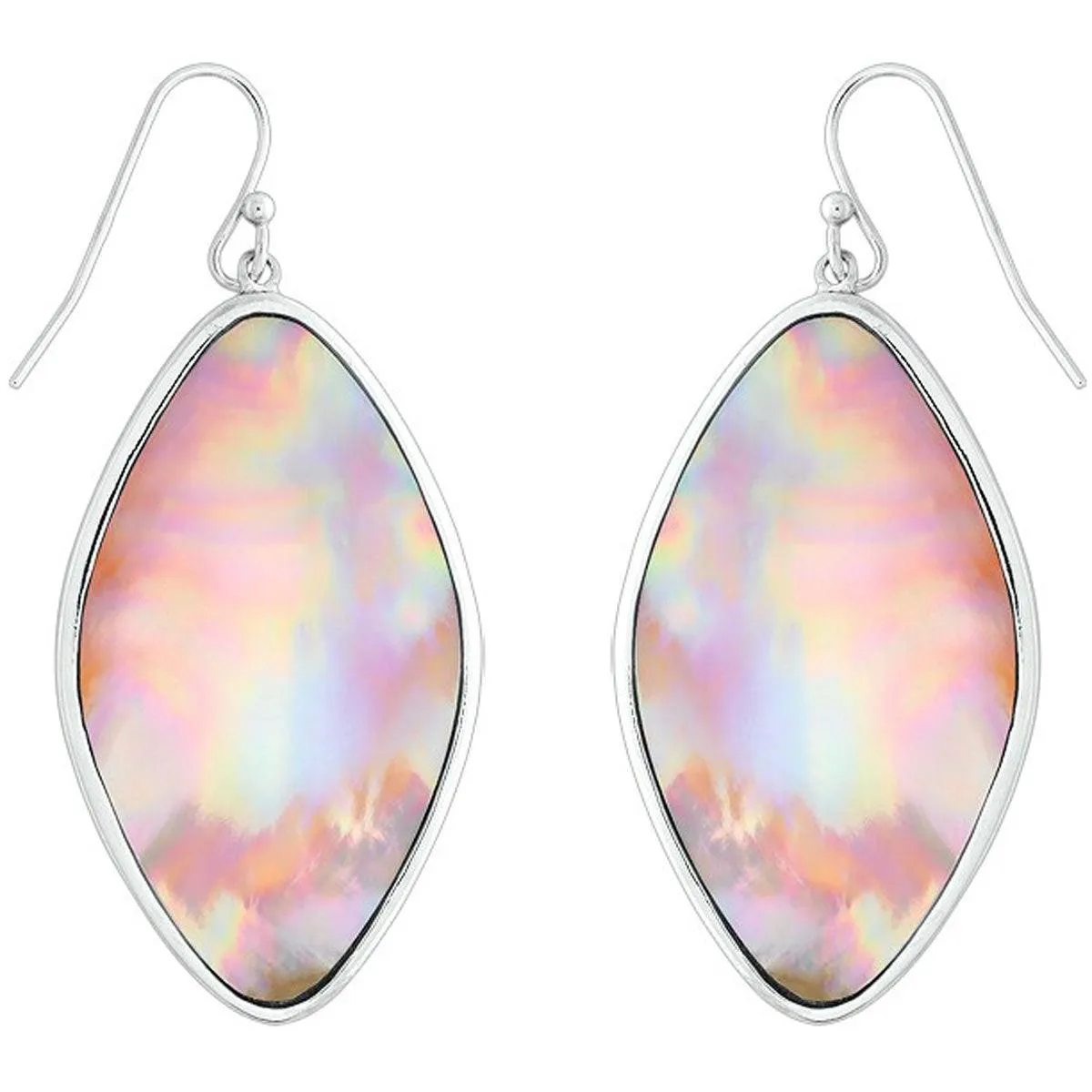 Classic Women's Earrings - Sterling Silver Large Marquise Shaped Pink MOP | D-4829