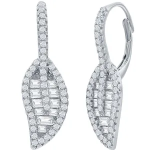 Classic Women's Earrings - Sterling Silver Round and Baguette White CZ Leaf | D-7991