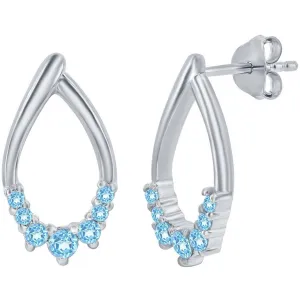 Classic Women's Earrings - Sterling Silver Swiss Blue Topaz Stone Pearshaped | D-8294