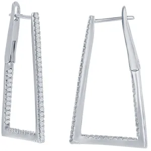 Classic Women's Earrings - Sterling Silver Ultra Thin 30mm CZ Triangle Hoop | D-7889