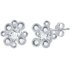Classic Women's Earrings - White CZ Stone Multi Bead Stud Post Back Closure | D-7773