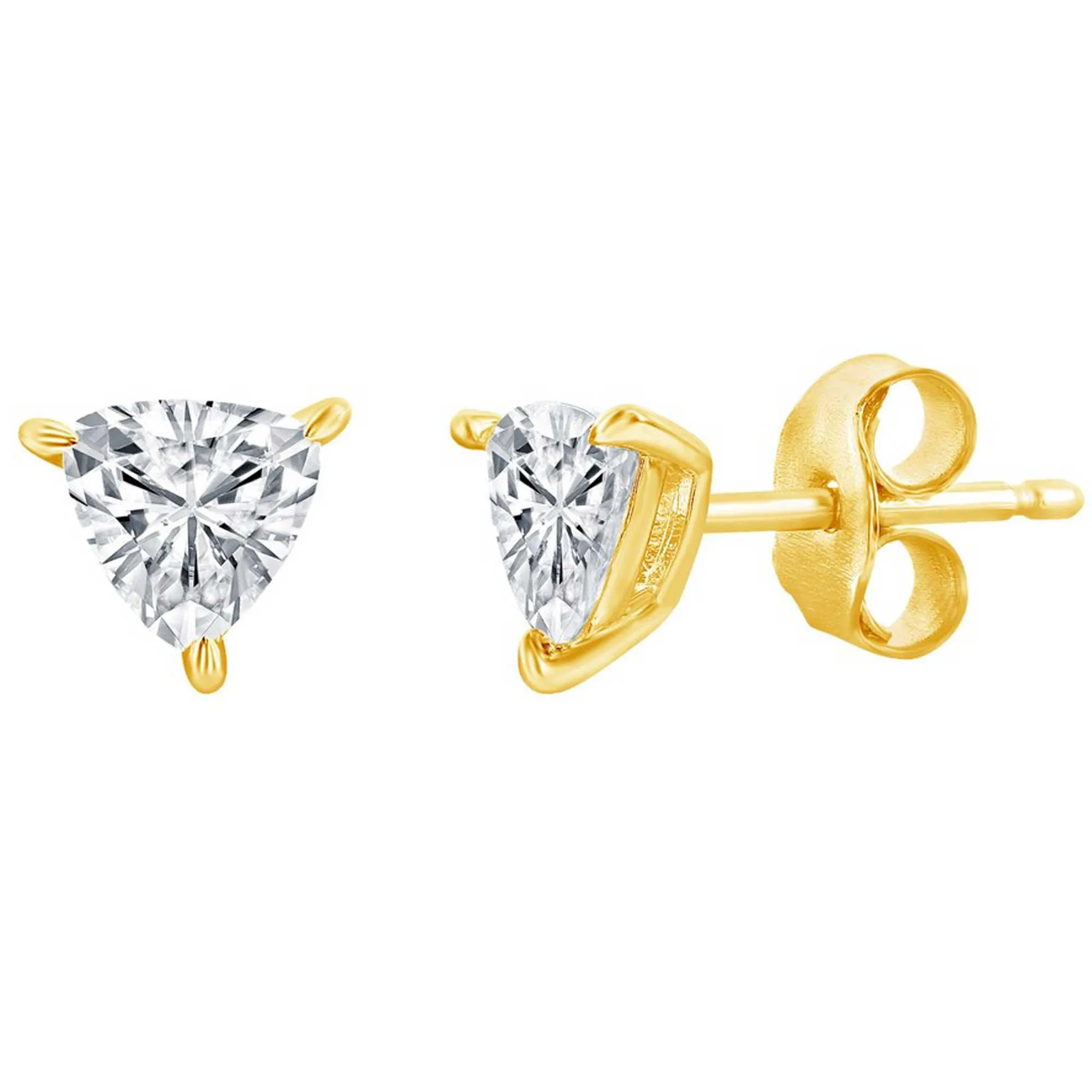Classic Women's Necklace and Earrings Set - Gold Solitaire Trillion CZ | SET-616